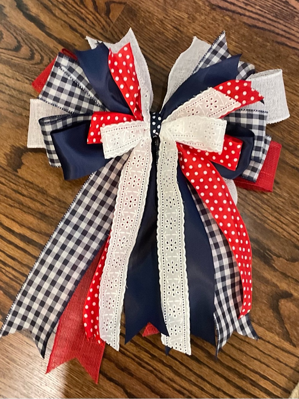 Patriotic Red, Navy & White Decorative Bow for Home Holiday Wreaths